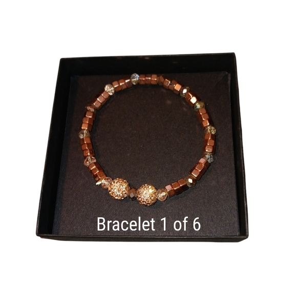 6 Piece Pink & Gold Stretchy Beaded Bracelet Set, NWOT - Picture 2 of 6